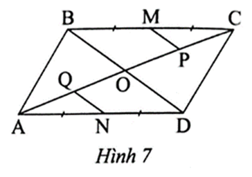 Cho hình bình hành ABCD có M, N lần lượt là trung điểm BC, AD. Vẽ MP // BD (ảnh 1)