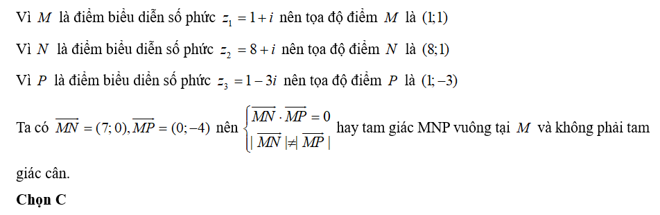Trong mặt phẳng tọa độ Oxy, gọi M, N, P lần lượt là các điểm biểu diễn các số phức  (ảnh 1)