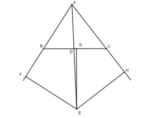 Cho tam giác ABC, tia phân giác AD. Các đường phân giác ngoài tại đỉnh B và C cắt nhau ở E. Khẳng định nào sau đây là sai? (ảnh 1)