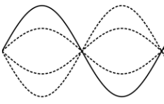 Sóng dừng hình thành trên một sợi dây đàn hồi. Khi ổn định, hình dạng sợi dây như hình vẽ. Số bụng sóng  (ảnh 1)