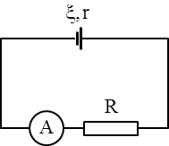 Cho mạch điện như hình vẽ.Trong đó r = 2 Ω, R = 13 Ω, RA = 1 Ω. Chỉ số của ampe kế là   Suất điện động của nguồn là (ảnh 1)
