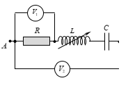 Đặt vào hai đầu một đoạn mạch điện xoay chiều RLC không phân một điện áp u = U0cos(omega t)( U0 và omega không đổi) như hình vẽ, V1  và V2  (ảnh 1)