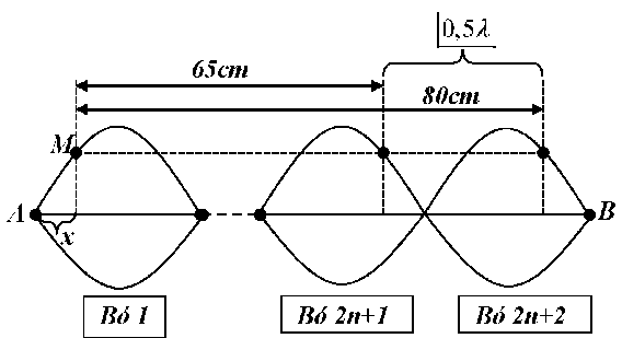 Một sợi dây căng ngang với hai đầu cố định, đang có sóng dừng, Biết khoảng cách xa nhất giữa hai phần tử dây dao động với cùng biên độ 5 mm  (ảnh 1)