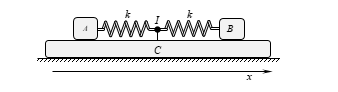 Cho cơ hệ như hình vẽ. Các lò xo có độ cứng k = 10N/m; các vật A, B và C có khối lượng lần lượt là m. 4m và 5m, với m = 500g. (ảnh 2)