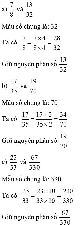 Quy đồng mẫu số các phân số (ảnh 1)