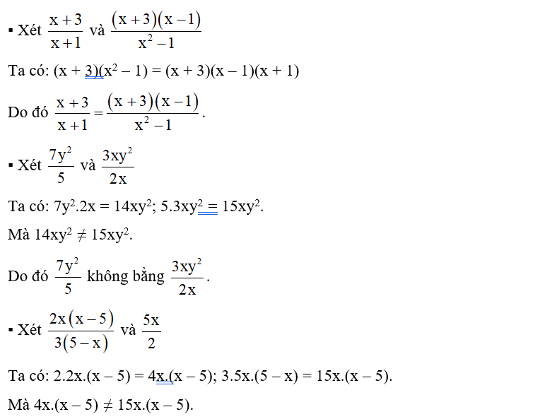 Trong các cặp phân thức sau cặp phân thức nào bằng nhau (ảnh 1)