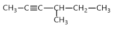 Alkyne dưới đây có tên gọi là CH3-C nối ba CH(CH3)CH2-CH3 (ảnh 1)