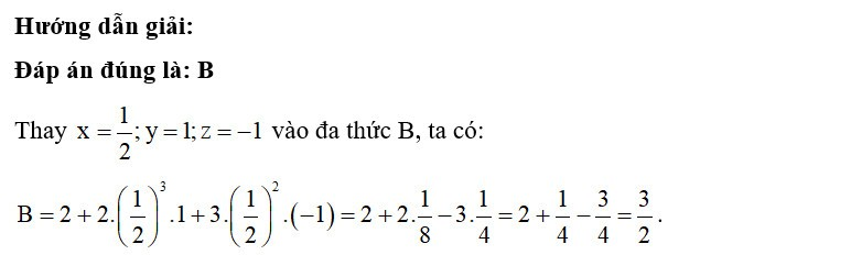 Giá trị của đa thức B = 2 + 2x3y + 3x2z (ảnh 1)