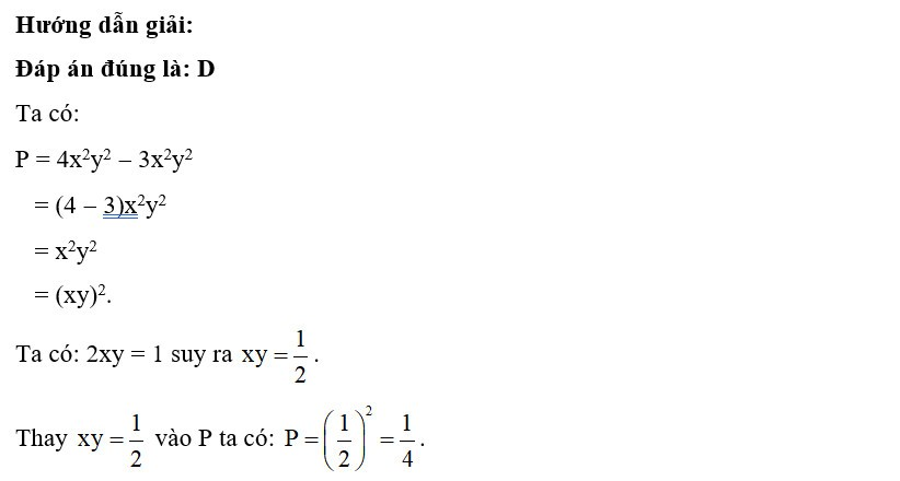 Cho 2xy = 1. Giá trị của biểu thức P  (ảnh 1)