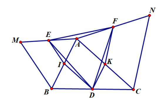Cho tam giác ABC. Vẽ các tam giác đều ABM, ACN phía ngoài (ảnh 1)