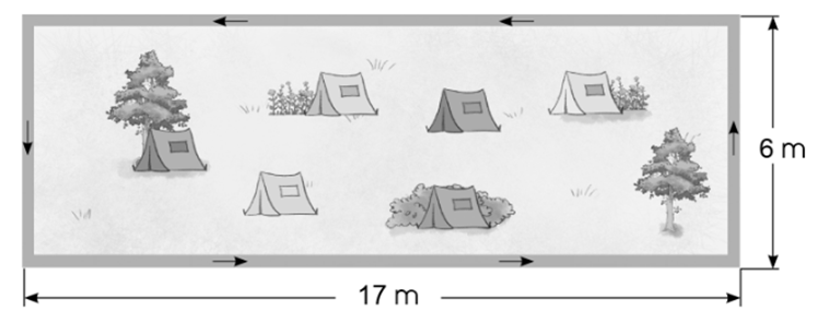 Bác bảo vễ đã đi kiểm tra 5 vòng xung quanh khu cắm trại như hình dưới đây. Theo em, bác đã đi tất cả bao nhiêu mét? (ảnh 1)