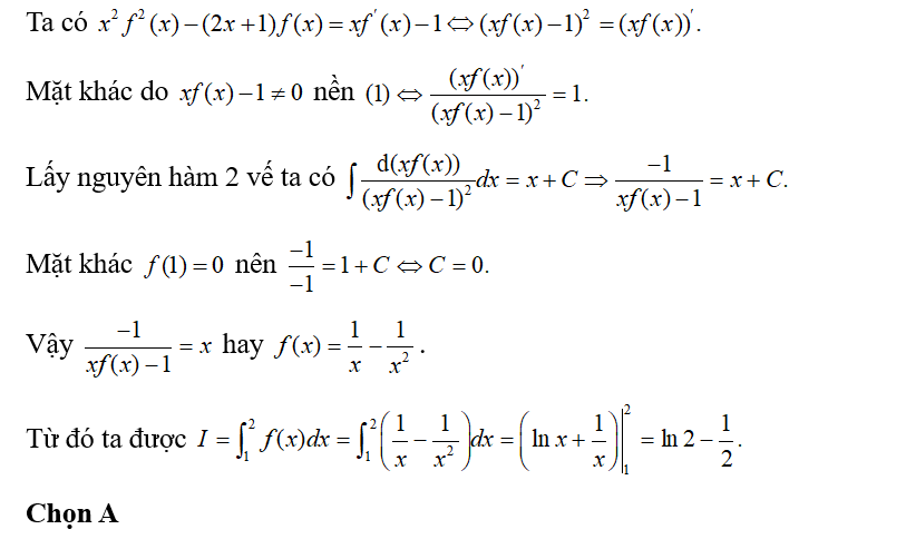 Cho hàm số f(x)  liên tục trên R \ {0} thỏa mãn f(1) = 0 , f(x ) khác 1/x  (ảnh 1)