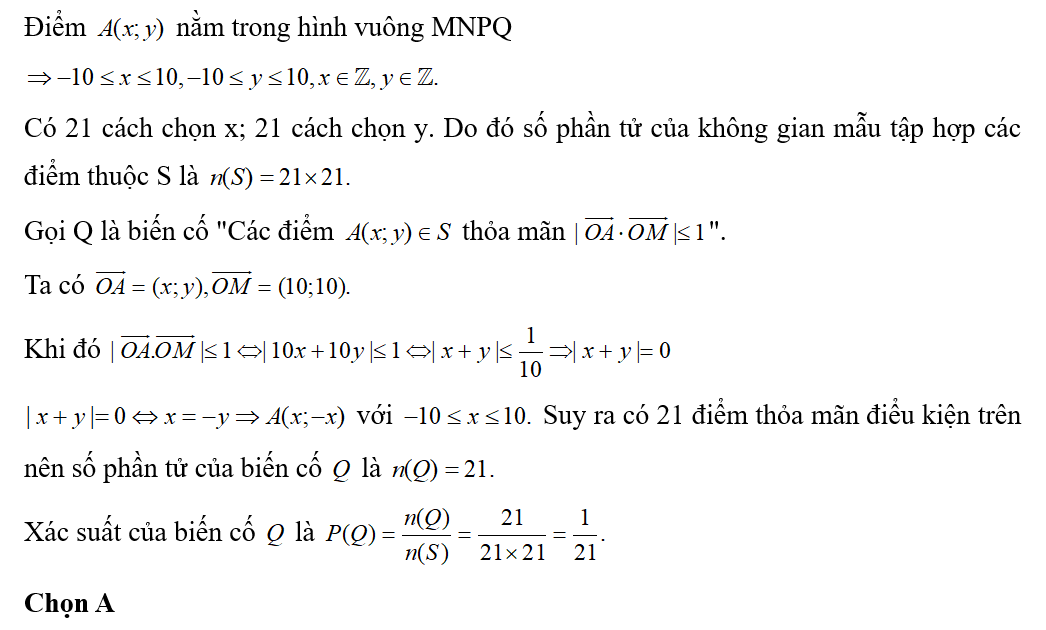 Trong mặt phẳng tọa độ Oxy, cho hình vuông MNPQ với M (10; 10), N(−10; 10), P(−10; –10), Q(10; –10). (ảnh 1)