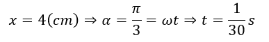 Một vật dao động điều hòa có phương trình x = 8cos10πt cm. Thời điểm vật đi qua vị trí x = 4 cm lần thứ 2008 theo  (ảnh 1)