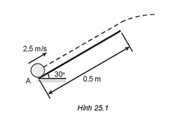 Một quả bóng khối lượng 200 g được đẩy với vận tốc ban đầu 2,5 m/s lên một mặt phẳng nghiêng, nhẵn, dài 0,5 m, hợp với phương (ảnh 1)