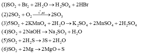 Cho các phản ứng: (1) SO2 + Br2 + 2H2O suy ra (2) 2SO2 + O2 (ảnh 1)