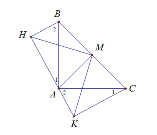 Cho tam giác ABC vuông cân tại A. Qua A vẽ đường thẳng d bất kỳ (ảnh 1)