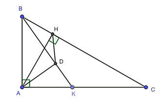 Cho tam giác ABC vuông tại A, Đường cao AH. Biết BC = 8cm (ảnh 1)