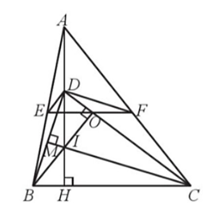 Cho tam giác ABC nhọn, đường cao AH. Trên AH, AB, AC lần lượt (ảnh 1)