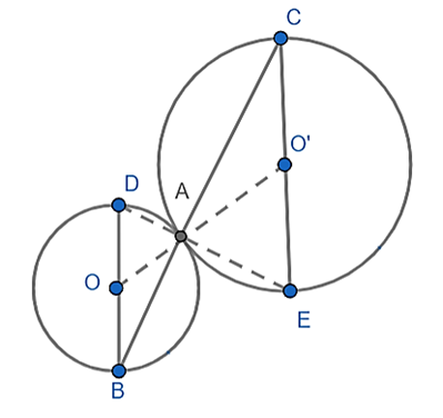 Cho hai đường tròn (O) và (O') tiếp xúc ngoài tại A. Một cát tuyến  (ảnh 1)