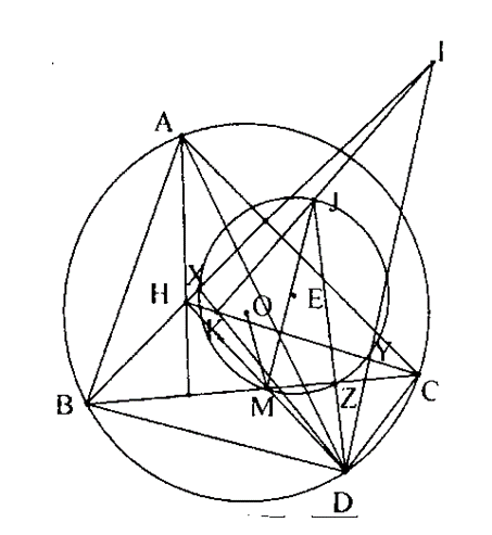 Tam giác ABC nội tiếp (O), AD là đường kính của (O). M là trung điểm  (ảnh 1)