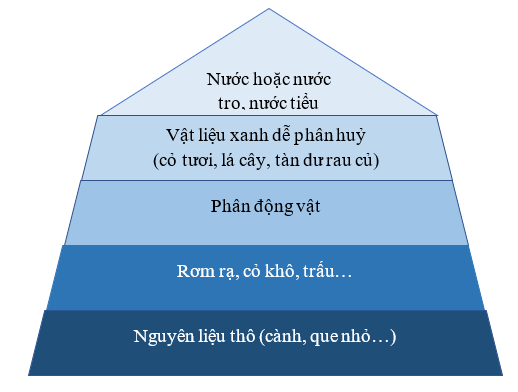 Hãy vẽ hình mô phỏng thứ tự các lớp nguyên liệu trong đống ủ theo  (ảnh 1)