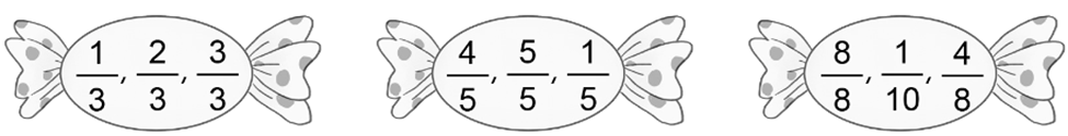 Trong mỗi nhóm các phân số cho dưới đây, em hãy khoanh vào phân số bằng 1: (ảnh 1)