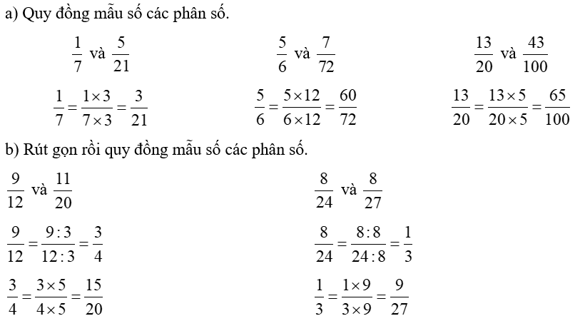 a) Quy đồng mẫu số các phân số. (ảnh 1)