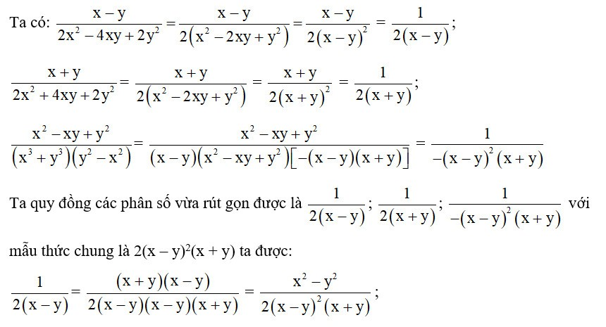 Quy đồng mẫu thức các phân thức sau (ảnh 1)
