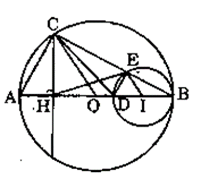 Cho nửa đường tròn (O) đường kính AB. Lấy điểm D trên bán kính  (ảnh 1)