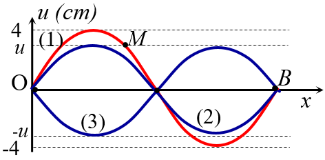 Trên sợi dây đàn hồi OB chiều dài 120 cm, đang có sóng dừng. Hình bên mô tả hình dạng của sợi dây vào thời điểm ban đầu t = 0  (ảnh 1)
