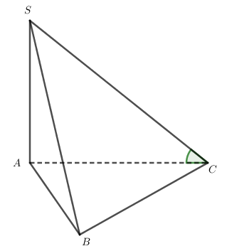 Cho hình chóp S.ABC có SA vuông góc (ABC) ; tam giác ABC đều cạnh a và SA = a. Tìm góc giữa SC và mặt phẳng (ABC). (ảnh 1)