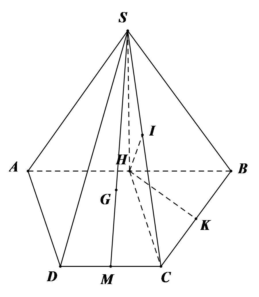 Cho hình chóp S.ABCD có đáy là hình thang vuông tại A và D; AD = CD = a, AB = 2a. Hình chiếu vuông góc của S lên mặt phẳng đáy trùng  (ảnh 1)