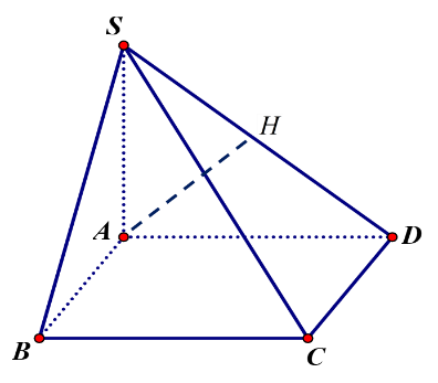 Cho hình chóp S.ABCD, có đáy ABCD là hình vuông cạnh a, SA vuông góc (ABCD) và SA = a căn 3/3 (tham khảo hình bên dưới). Khoảng cách từ điểm A  (ảnh 2)