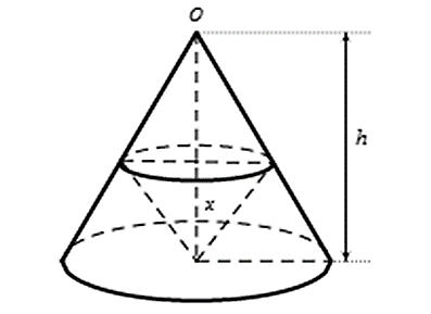 Cho hình nón (N) có đỉnh O, chiều cao h = 12 cm. Một khối nón (N’) có đỉnh là tâm đáy của (N) và có đáy là một thiết diện song song  (ảnh 1)
