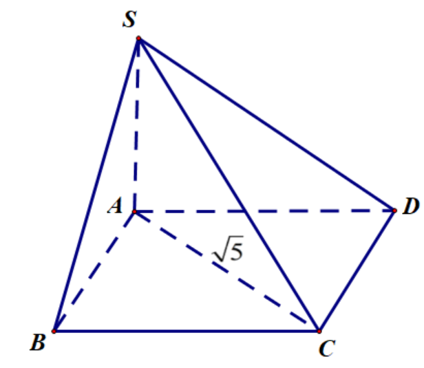 Cho hình chóp S.ABCD có đáy ABCD là hình chữ nhật, AD = 2 AB, AC = căn 5, SA vuông góc với đáy  (ảnh 1)