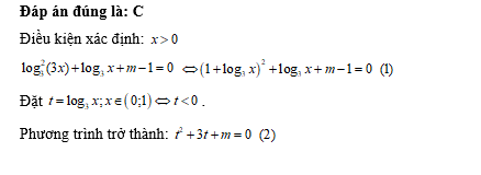 Cho phương trình log(3)^2(3x) + log(3)x + m - 1 = 0 ( m là tham số thực). Có bao nhiêu giá trị nguyên của   để phương trình  (ảnh 1)