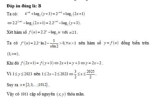 Có bao nhiêu cặp số nguyên (x;y) thỏa mãn 0<=X <= 2023 và 1<= Y <= 3023 và   (ảnh 1)
