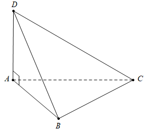 Cho khối tứ diện ABCD có AB, AC, AD đôi một vuông góc vầB = AC = 2a, AD = 3a. Thể tích của khối tứ diện đã cho bằng (ảnh 1)