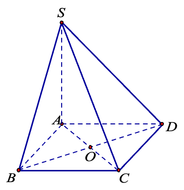 Cho khối chóp S.ABCD có đáy ABCD là hình vuông cạnh bằng 2, SA vuông góc với đáy, SA = 3 (tham khảo hình vẽ). Thể tích của  (ảnh 1)