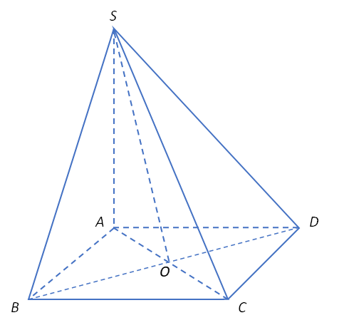 Cho hình chóp S.ABCD có đáy ABCD là hình vuông cạnh 2a, SA vuông góc với đáy và  SA = a căn 6 (ảnh 1)