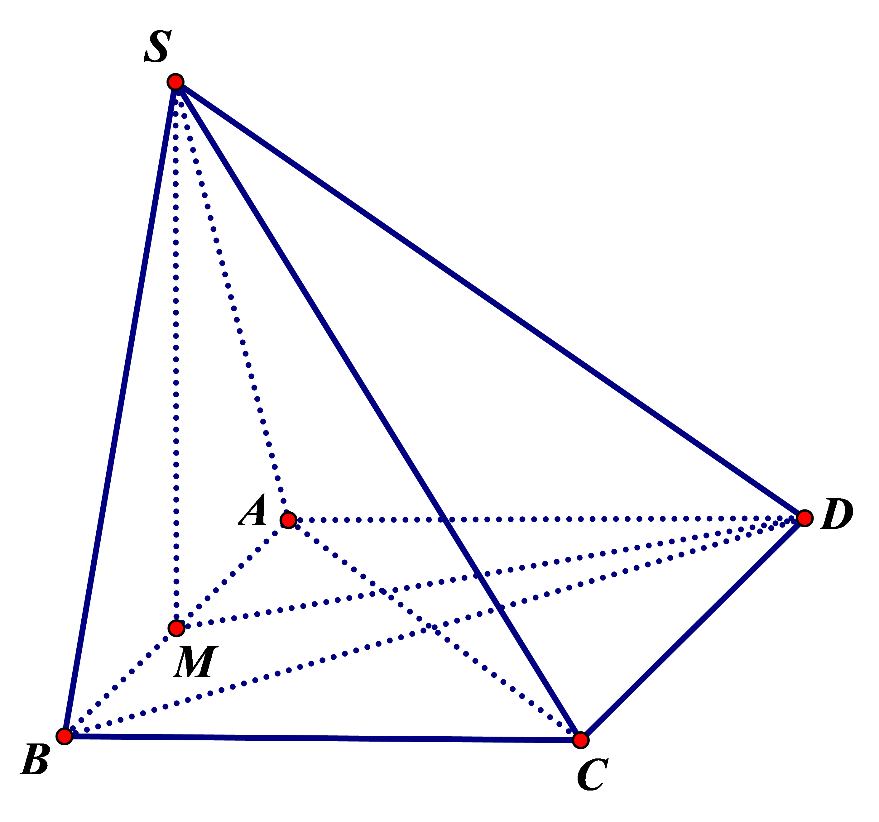 Cho hình chóp S.ABCD Gọi M là trung điểm cạnh AB. Biết đáy là hình vuông cạnh a, SM vuông góc (ABCD) tam giác SAB đều. (ảnh 1)