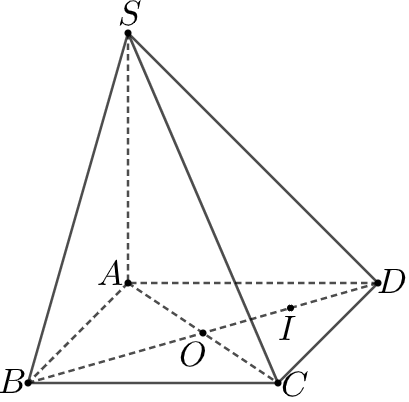 Cho hình chóp S.ABCD có đáy ABCD là hình vuông tâm O  cạnh 4a, SA vuông góc (ABCD). Gọi I là trung điểm của DO (ảnh 1)