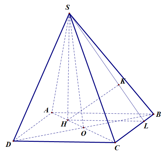 Cho hình chóp S.ABCD có đáy là hình vuông ABCD tâm O, SA = 2a căn 2. Hình chiếu vuông góc của S lên  (ảnh 1)