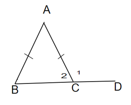 Góc ngoài của một tam giác cân hơn góc trong kề với nó 90 độ. Tính các góc trong của tam giác đó? (ảnh 1)