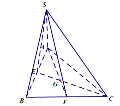 Cho tam giác ABC và một điểm S nằm ngoài mặt phẳng (ABC). E và F là trung điểm của AB và BC.  (ảnh 1)