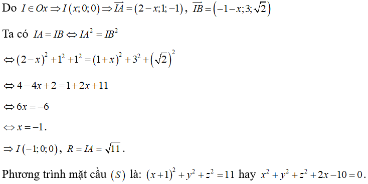 Trong không gian Oxyz, gọi S là mặt cầu có tâm (ảnh 1)