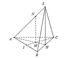 Cho hình chóp S.ABC có đáy ABC là tam giác cân tại A, điểm I và H lần lượt là trung điểm của AB và BC. (ảnh 1)
