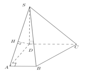 Cho hình thang vuông ABCD vuông ở A và D, AD = 2a. Trên đường thẳng vuông góc tại D với (ABCD) lấy điểm (ảnh 1)