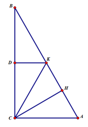 Cho tam giác ABC có góc C = 90 độ . Kẻ đường cao CH. Biết HB - HA = AC. Tính góc A, B . (ảnh 1)